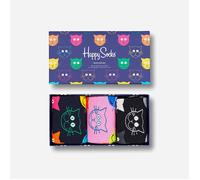 Happy Socks, Donna confezione regalo da 3 calzini cotone gatti multicolor