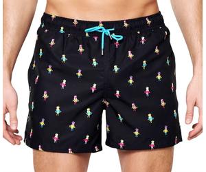Happy Socks Pantaloni Da Bagno Nero Hula Dancer Con Fodera In Rete NWT