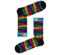 Happy Socks Uomo Nero Cotone Pettinato Jumbo Testo Taglia Calze 8-12 Nwt