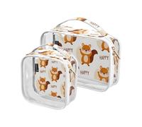 Happy Squirrel - Beauty case trasparente con manici, confezione da 2 pezzi, Multicolore, 2 pezzi