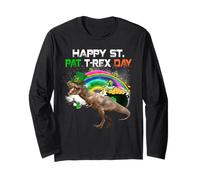 Happy St Pat T-Rex Day Funny Dinosaur St Patricks Day Maglia a Manica