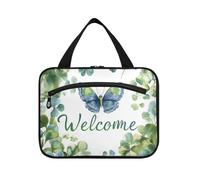 Happy St. Patrick's Cartoon Clover Butterfly Hanging Cosmetic Bag per le donne con gancio, custodia espandibile di design per articoli da toeletta per accessori Must Haves viaggio bolso Viajero para