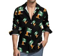 Happy St Patricks Day Beer Coins Novità Camicie a maniche lunghe da uomo casual t-shirt button down top camicetta, Stile:, 5XL