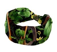 Happy St Patrick's Day Four Leaf Clover Fasce morbide da donna, fascia larga, fasce per capelli antiscivolo, fascia elastica per capelli, turbante con nodo intrecciato