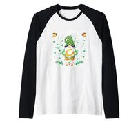 Happy St Patricks Day Funny Cute GNOME Holding Ferro di Cavallo Maglia con Maniche Raglan
