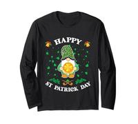 Happy St Patricks Day Funny Cute GNOME Holding Trifoglio Moneta Maglia a Manica