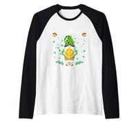 Happy St Patricks Day Funny Cute GNOME Holding Trifoglio Moneta Maglia con Maniche Raglan
