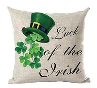 Happy St. Patrick's Day Green Clover Hat Black Word Art Quote Luck of The Irish Federe Cuscini Morbido Fodere Cuscini Square Fodere Cuscino per Divano Casa Giardino 45X45Cm