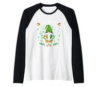 Happy St. Patrick's Day Simpatico Gnomo con Bandiera Irlandese Cuore Maglia con Maniche Raglan