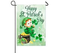 Happy St. Patrick'S Day Whimsical Leprechaun Gnome Gold Coin Pot Shamrock Clovers Flag Resistente Alle Intemperie Bandiere Colore Vivido Bandiere Verticale Per Interno Esterno Festival 30X45Cm