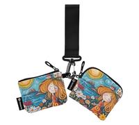 Happy Stylish Woman with Flower Dual Coin Purse Credit Card Holder Wallet Large Capacity Money Organizers with Zipper Pocket for Men 2 Pack, felice, elegante, donna, con, fiore, 1 size, Art Deco
