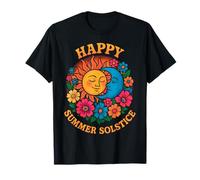 Happy Summer Solstizio Sole Luna Fiore Midsummer Pagan Design Maglietta