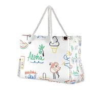 Happy Summer Vacation Borsa grande capacità con cerniera con tasche laterali, grande borsa da spiaggia per piscina, palestra, viaggi