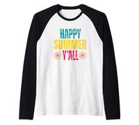 Happy Summer Y'all Sunshine Vibes Testo Maglia con Maniche Raglan