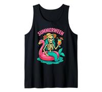 Happy Summerween Skeleton Mermaid Pink Flamingo Float Retro Canotta