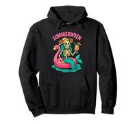 Happy Summerween Skeleton Mermaid Pink Flamingo Float Retro Felpa con Cappuccio