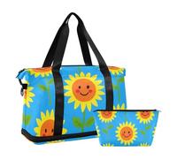 Happy Sunflowers - Set di 2 borse da viaggio oversize con borsa da viaggio in aereo, girasoli felici, taglia unica, taglia unica, taglia unica, Girasoli felici, 1 size