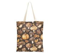 Happy Thanksgiving - Borsa da donna in tela leggera con foglie colorate e zucca, idea regalo con tasche, Motivo autunnale marrone con funghi zucche, Taglia unica