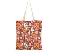 Happy Thanksgiving - Borsa da donna in tela leggera con foglie colorate e zucca, idea regalo con tasche, Dolcetto O scherzetto Teschi Candele Dolci, Taglia unica