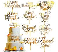 Happy Thanksgiving Cake Topper Thank You Cupcake Topper Picks Acrilico Oro Autunno Tema Lettera Decorazione per Torta per Festa del Ringraziamento Decorazioni Fornitura 10 Pz