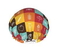 Happy Thanksgiving Cuffia da doccia Cuffia riutilizzabile per capelli lunghi da donna con fascia elastica Cappello da doccia a doppio strato per adulti Bambini