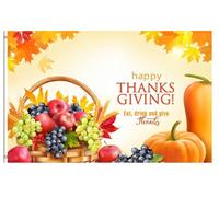 Happy Thanksgiving Day Basket Full Of Fruits Pumpkin Autumn Maple Leaves Bandiera Di Benvenuto 90X150Cm Con Occhielli Bandiere Da Parete Tutte Le Stagioni Bandiera Da Esterno Per Balcone