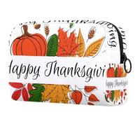 Happy Thanksgiving Day Harvest Pumpkin and Crops Trousse per cosmetici, da donna, borsa da viaggio grande per trucchi pratica borsa organizer con cerniera, Multi, 18.5x7.5x13cm/7.3x3x5.1in, Beauty