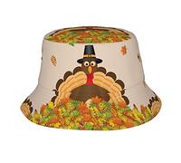 Happy Thanksgiving Decor Tacchino con foglie d'acero Cappelli da pescatore per donna Uomo Cappelli da pescatore estivi unisex Cappellino per protezione solare per adolescenti Packable Trendy Travel Be