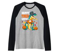Happy Thanksgiving Dinosaur Boys T Rex Pumpkin Pie per Bambini Maglia con Maniche Raglan