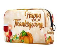 Happy Thanksgiving Feast Pumpkin Tacchino Vino Mele Cor Trousse Cosmetici da Donna, Borsa da Viaggio Grande Trucco Pratica Borsa Organizzatore con Cerniera, Multi, 18.5x7.5x13cm/7.3x3x5.1in, Beauty