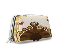 Happy Thanksgiving Makeup Bag Cosmetic Bag,Fall Season Illustration Holiday Theme,Organizer in pelle Make Up Bag Borsa da toilette riutilizzabile, Marrone Arancione,S, Marrone Arancione_17, Taglia