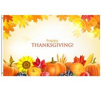 Happy Thanksgiving Pumpkin Maple Leaves Sunflower Fruits Autumn Harvest Bandiera Del Giardino 90X150Cm Tutte Le Stagioni Bandiere Da Giardino Con Occhielli Bandiera Esterna Per Casa Sport