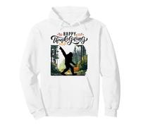 Happy Thanksgiving Sasquatch nella Foresta con Cesto di Raccolta Felpa con Cappuccio