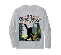 Happy Thanksgiving Sasquatch nella Foresta con Cesto di Raccolta Maglia a Manica