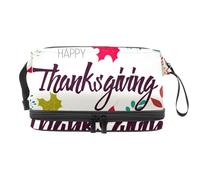 Happy Thanksgiving - Trousse per cosmetici a doppio strato con foglie colorate, per donne e ragazze, borsa da viaggio per trucchi, pratica borsa organizer con scomparto per pennelli, Multi, 27x15x14