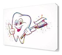 Happy Tooth Acquerello Tela Stampa Murale Arte Dentale - Poster Anatomia Pediatrica per Dentista Clinica - Decorazioni Mediche Studio Dentale Kid Room - 40x60cm Senza Cornice