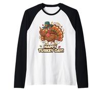 Happy Turkey Day Cool Pilgrim Turkey Occhiali da Sole Arte Divertente Maglia con Maniche Raglan