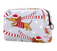 Happy Twin Dog con raschietto cappello natalizio grigio borsa cosmetica per donne, borsa da viaggio grande per trucchi pratica borsa organizer con cerniera, Multi, 18.5x7.5x13cm/7.3x3x5.1in, Beauty