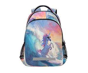 Happy Unicorn Surfing on A Big Wave Indossare Zaini per Bambini Scuola Zaino Studente Bookbag per Ragazzi Ragazze Borsa Casual, Felice unicorno surf su una grande onda indossare, Taglia unica