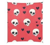 Happy Valentine - Cabana da spiaggia pieghevole con teschio e cuore, protezione UPF50+, impermeabile, con sacchi di sabbia e pala, per cortile e campeggio
