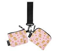 Happy Valentine Cartone animato leopardo rosa da donna portamonete portamonete minimalista con cerniera tasca portamonete per lavoro e viaggi, 2 pezzi, Felice San Valentino cartone animato leopardo