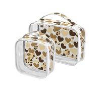 Happy Valentine Cartoon Brown Leopard Heart 2 Pack Clear Small Toiletry Bag TSA Approvato Impermeabile Viaggio Trucco Borse Da Barba Kit Uomo Rasatura