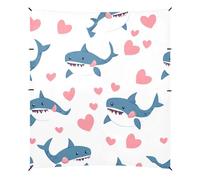Happy Valentine Cartoon Cartoon Shark White Beach Cabana tenda UPF50+ facile installazione portatile Sun Shelter con borsa per il trasporto per viaggi in famiglia