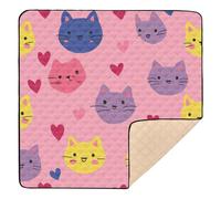 Happy Valentine Cartoon Pink Cat Heart Grande Robusto Tappetino da Gioco Pieghevole per Pavimento Portatile Pieghevole Bambino Pancia Tempo Tappetino da Gioco per Bambini Bambini Neonati, 127 x 127 cm