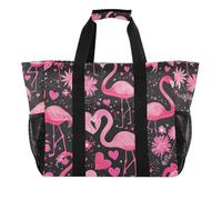 Happy Valentine Flamingo Pink Utility Bag Riutilizzabile Shopping Bags Pieghevole Spiaggia Tote Tela Impermeabile Lavanderia Tote Tote