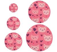 Happy Valentine Heart Cartoon Cat rosa, 5 pezzi, copertura elastica riutilizzabile lavabile in 5 dimensioni per conservare alimenti e frutta avanzi