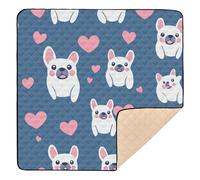 Happy Valentine Heart Cartoon Dog Blue Soft Thick Baby Girl Tappetino da gioco per pavimento resistente all'acqua pieghevole tappetino da palestra per bambini piccoli, 127 x 127 cm tapete piano para