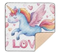 Happy Valentine - Tappetino da gioco imbottito per bambini, con unicorno e scritta "Love", morbido, lavabile, pieghevole, imbottito, per bambini, 127 x 127 cm