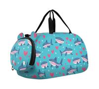 Happy Valentines - Borsone da palestra con motivo pesce blu, con scomparto per scarpe, leggero, per viaggi, nuoto, danza, balletto, Buon San Valentino cartone animato pesce blu mare, moderno