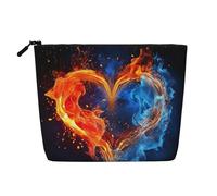 Happy Valentine's Day - Beauty case da donna, portatile, da viaggio, organizer quotidiano con cerniera, Cuore Fuoco e Acqua, Taglia unica